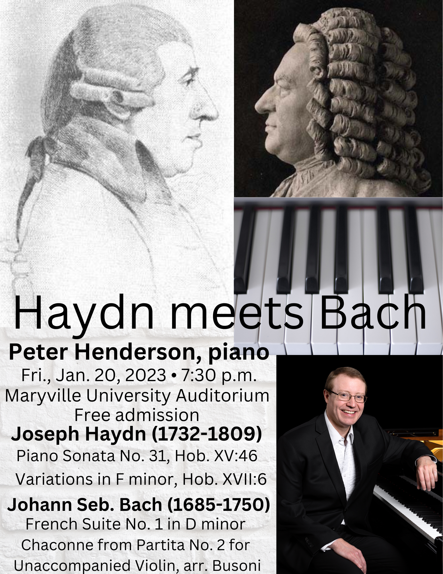 Peter Henderson, piano — Haydn meets Bach — Jan. 20, 2023 @ 7:30 p.m., Maryville University Auditorium — Free admission